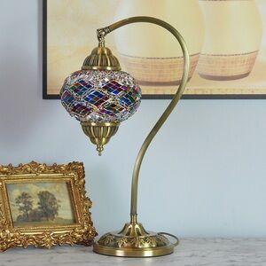 Mosaic Glass Table Lamp with Brass Finish